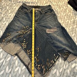 Levi’s Tiger in the Rain  Blue Denim Skirt with crystals deconstructed vintage